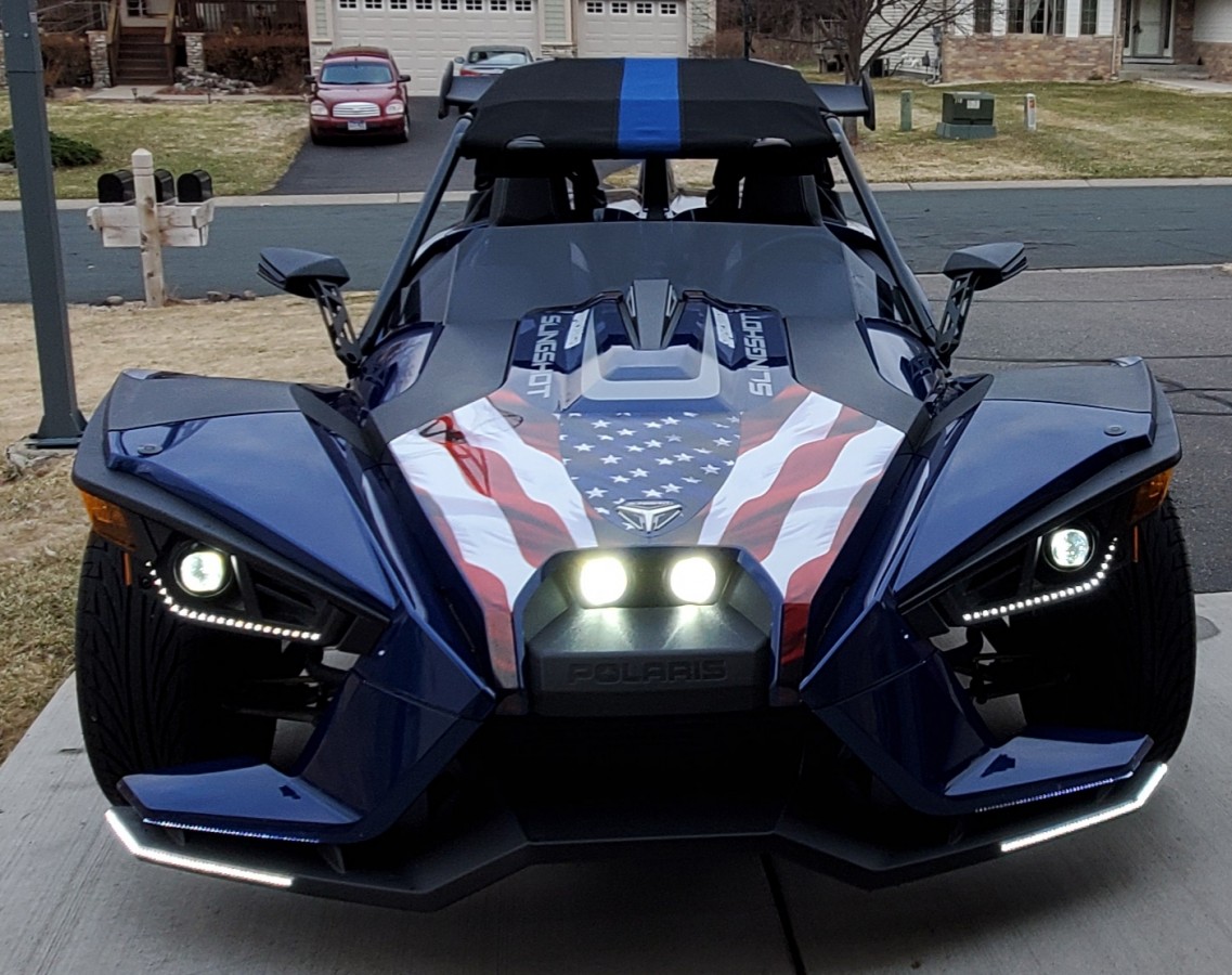 LED headlights, upper/lower brows, Old Glory graphic.